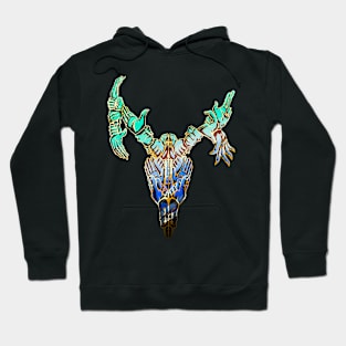 Psychedelic Deer Skull Made of Hands Blue and Gold Metal Hoodie